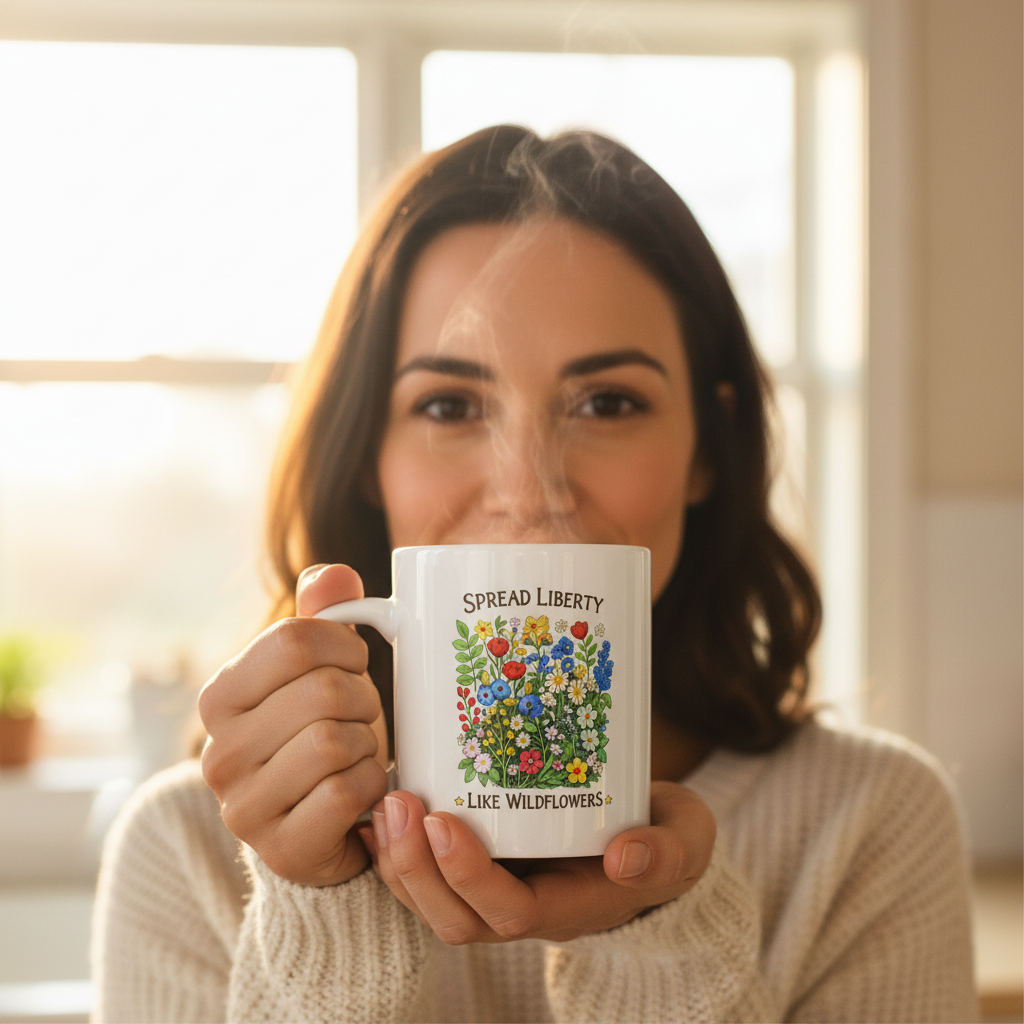 Spread Liberty Like Wildflowers Mug Close-Up Lifestyle Mockup