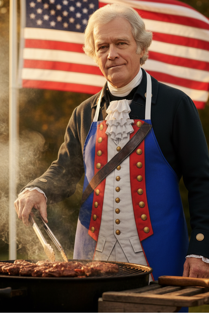 Thomas Jefferson BBQing in the Colonial Soldier Apron