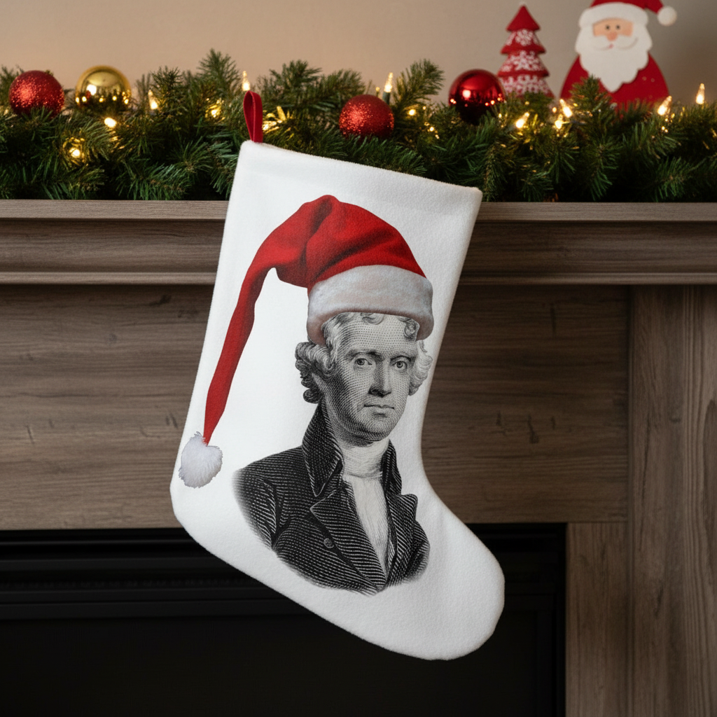 Thomas Jefferson Christmas Stockings - Close-Up Mockup