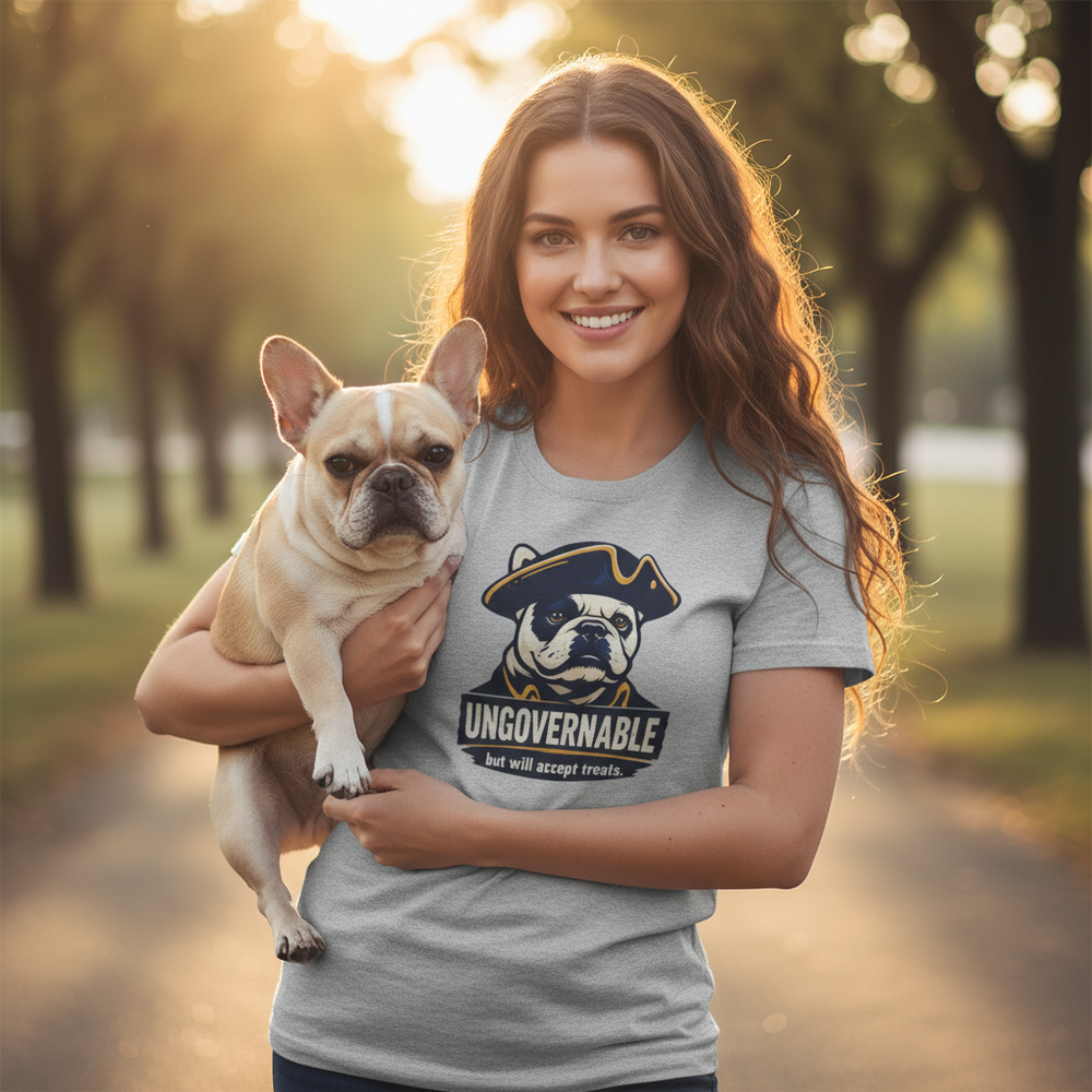 Ungovernable Bulldog - Woman Holding Frenchie