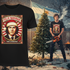 Viva La Navidad shirt design and man with chainsaw split composition