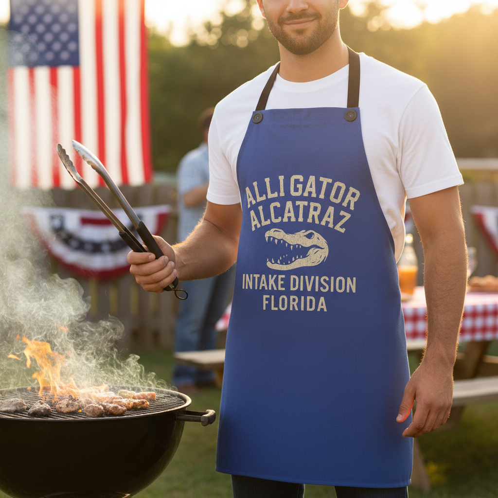 Walton & Johnson Alligator Alcatraz Intake Division Apron Lifestyle Mockup