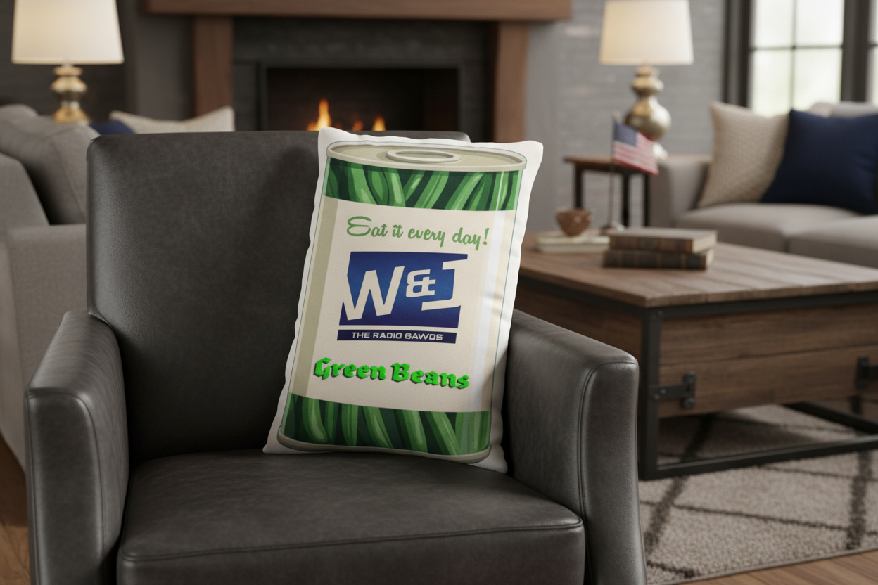 Walton & Johnson Green Bean Can Custom-Shaped Pillow Lifestyle Mockup