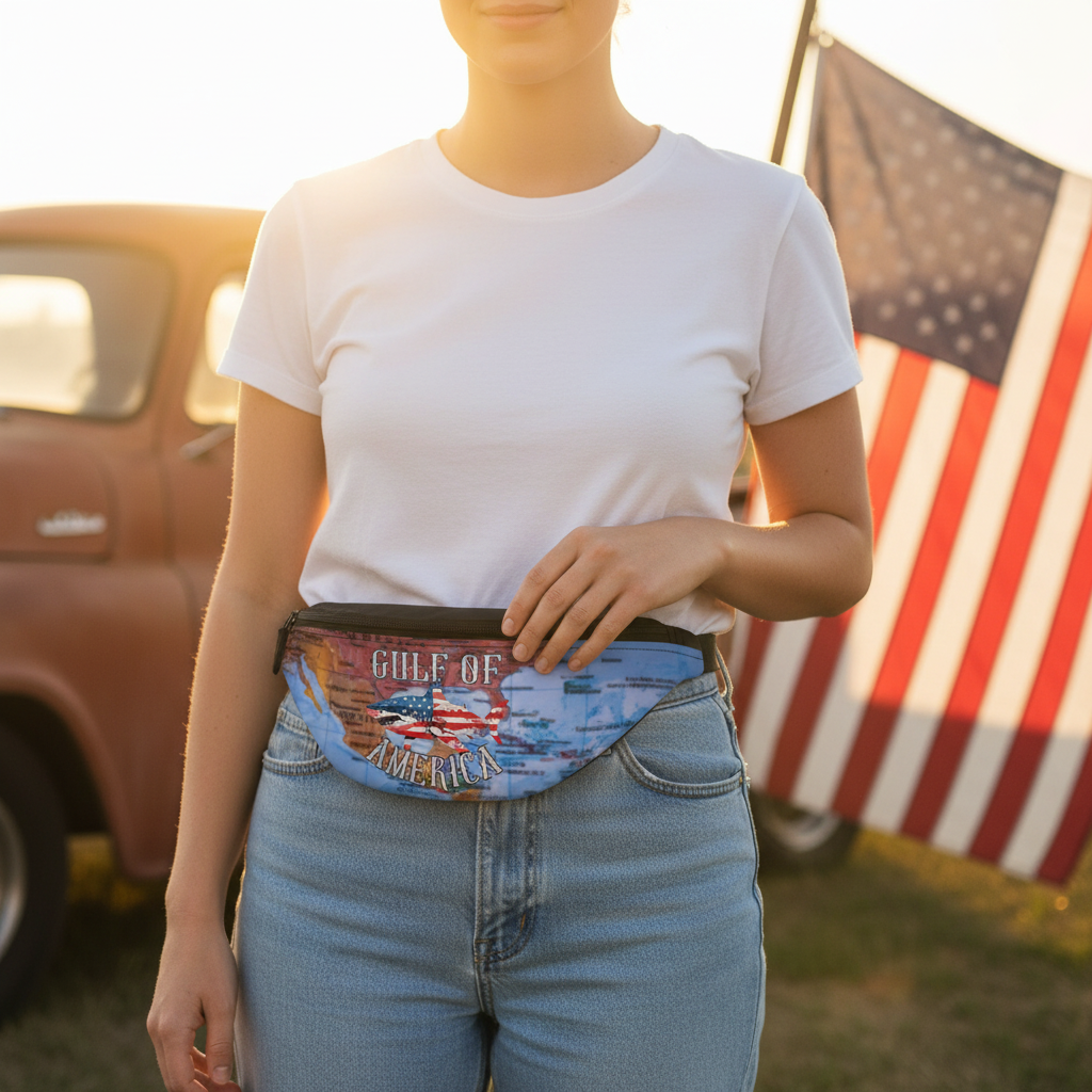 Walton & Johnson Gulf of America Shark Fanny Pack close-up lifestyle mockup