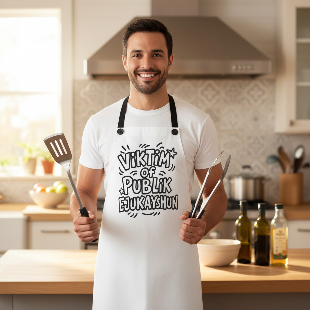 Walton & Johnson Publik Ejukayshun Apron Lifestyle Mockup