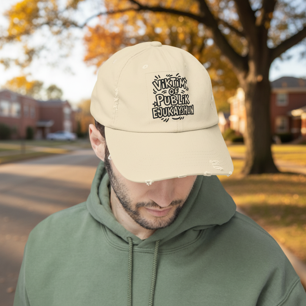Walton & Johnson Publik Ejukayshun Hat Extreme Close-Up Mockup