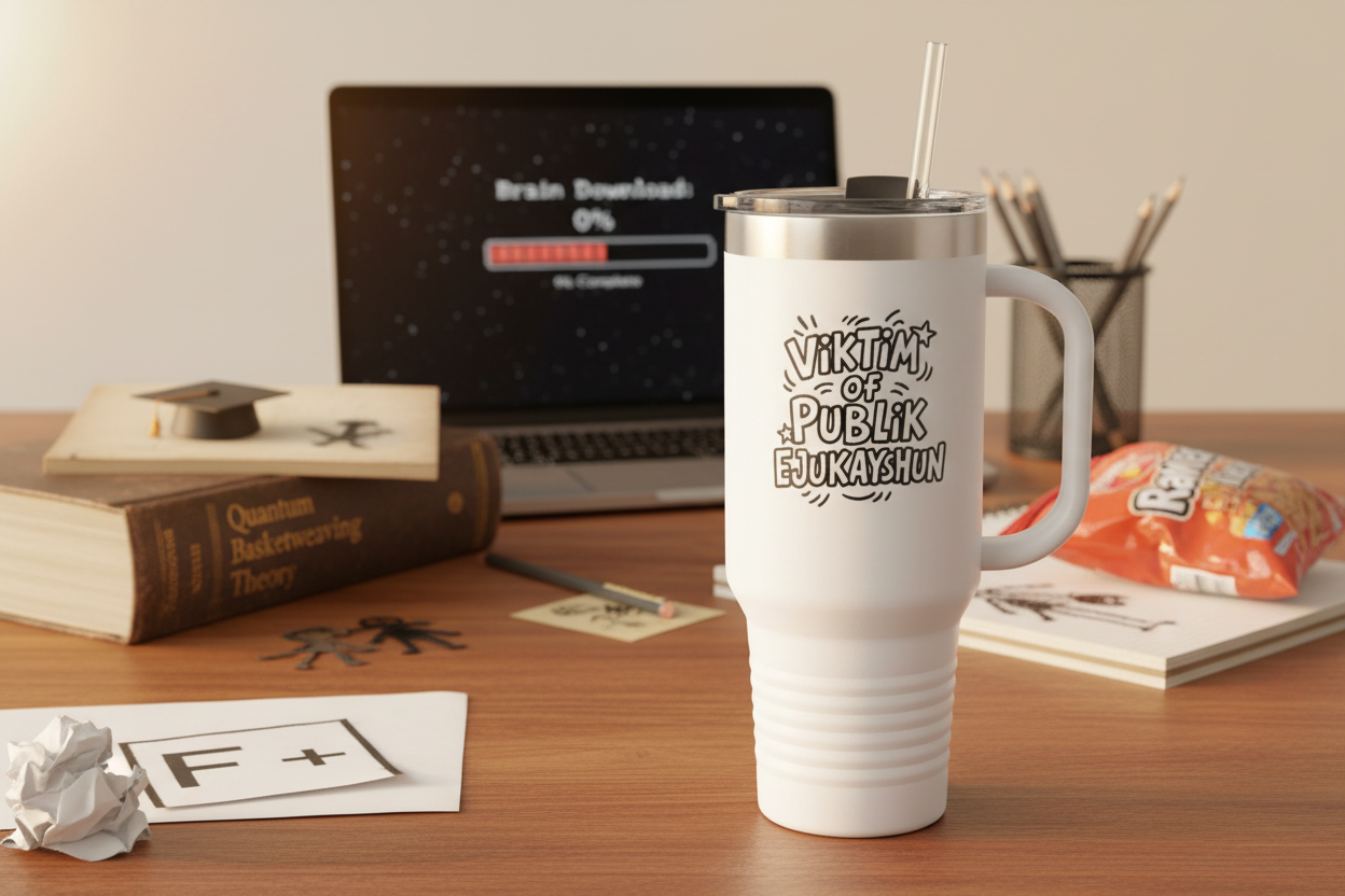 Walton & Johnson Publik Ejukayshun Tumbler 40oz Lifestyle Mockup