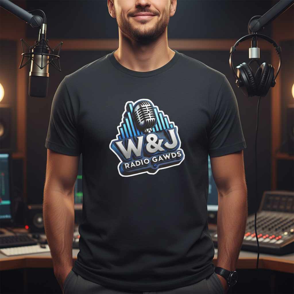 Walton & Johnson Radio Gawds 3D Logo T-Shirt Lifestyle Mockup