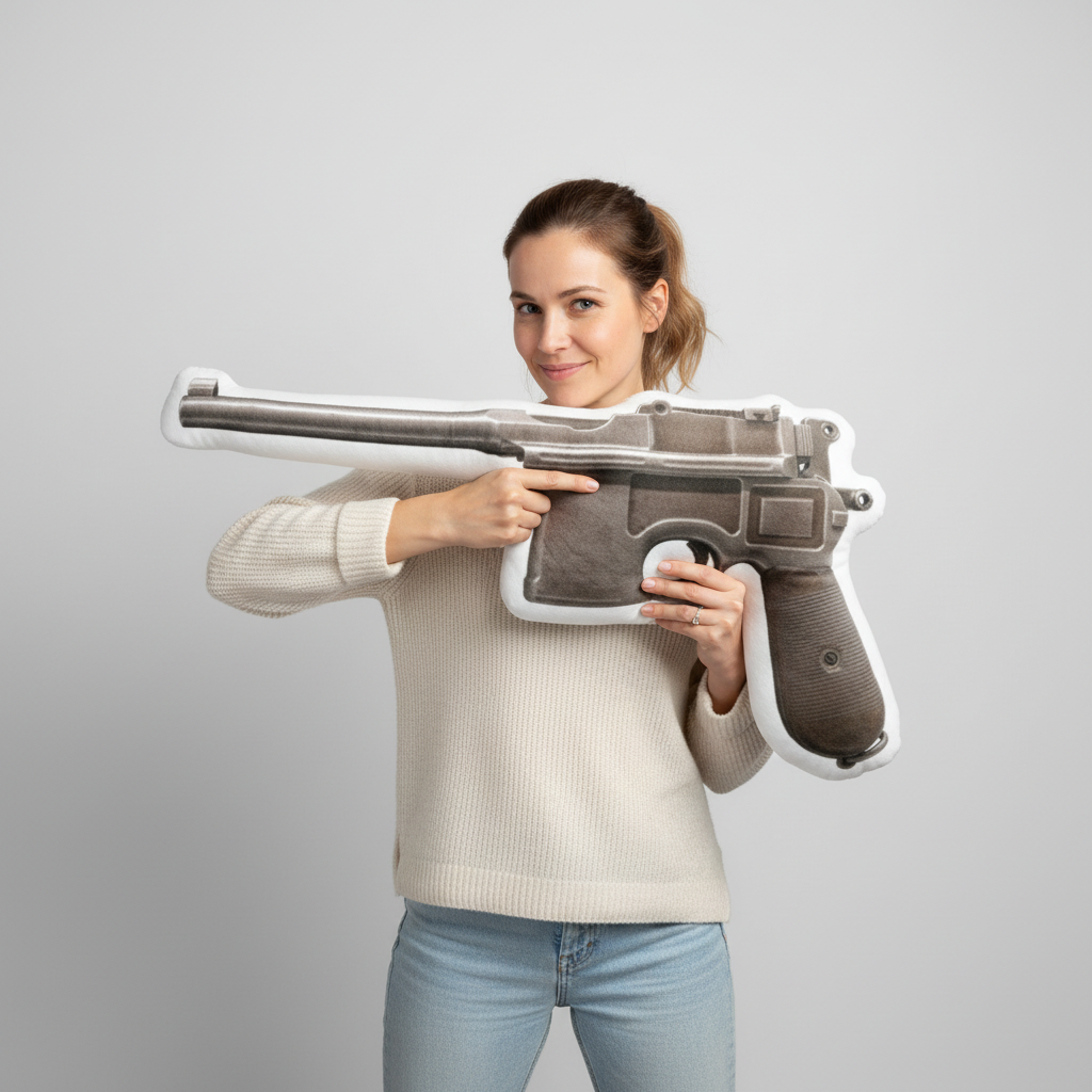 Woman holding C96 Pistol Pillow - New Image