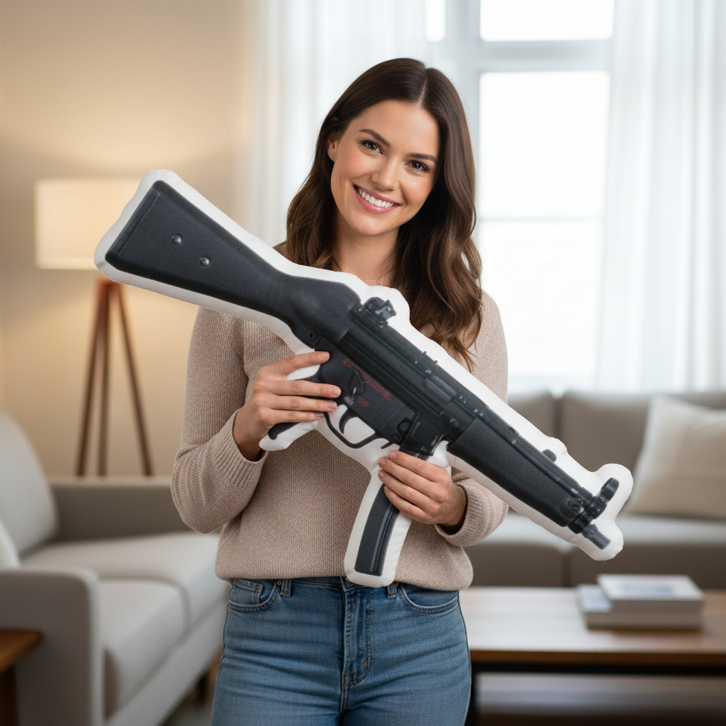 Woman with MP5 Pillow