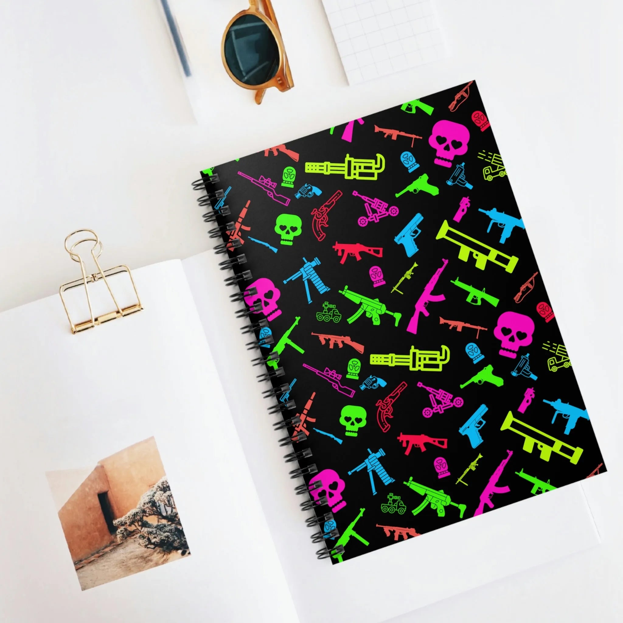 Retro Neon Firearms Spiral Notebook - Ruled Line