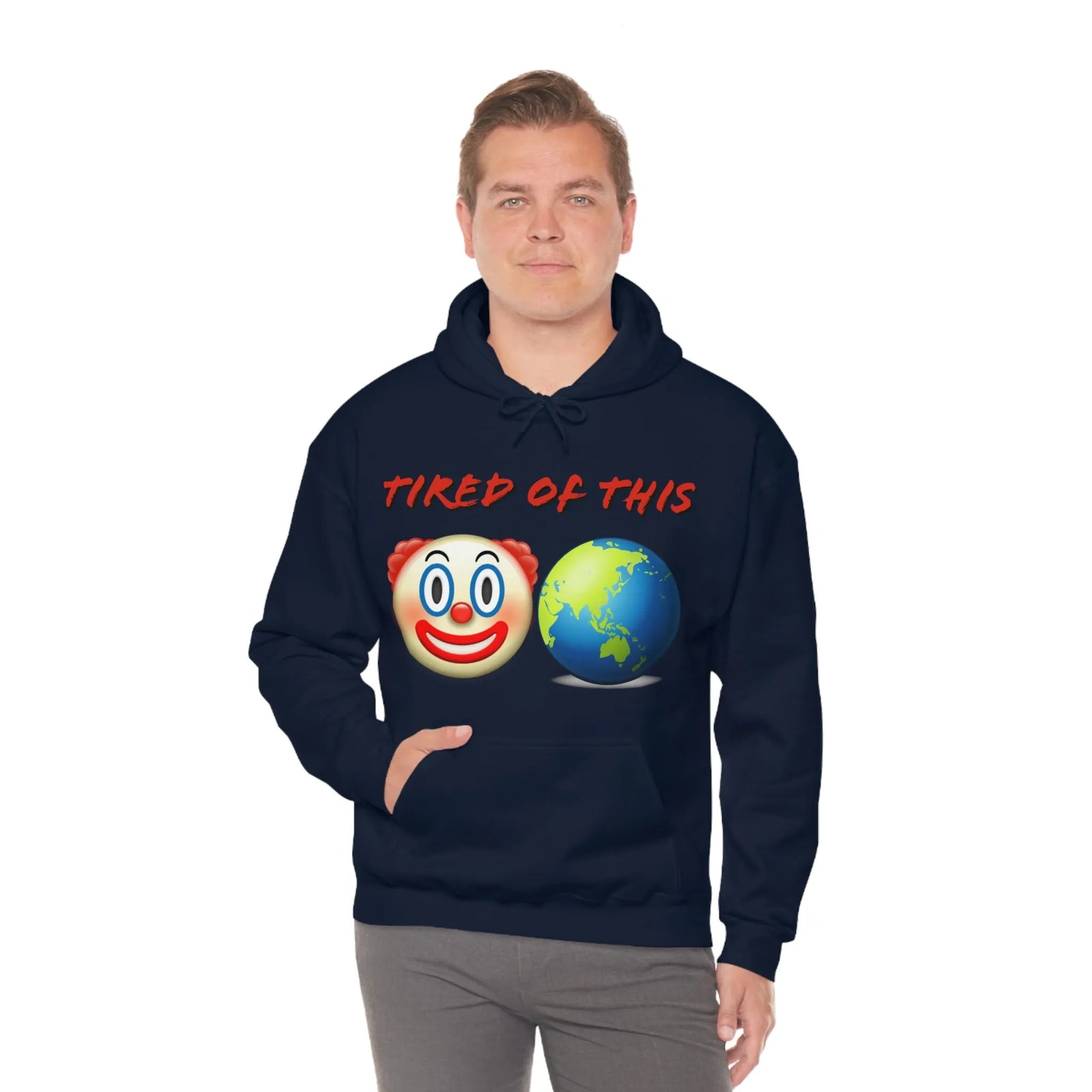 Tired Of This Clown World Emoji Unisex Heavy Blend™ Hooded Sweatshirt