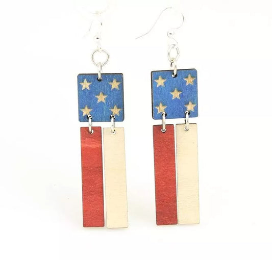 Wood American Flag Earrings