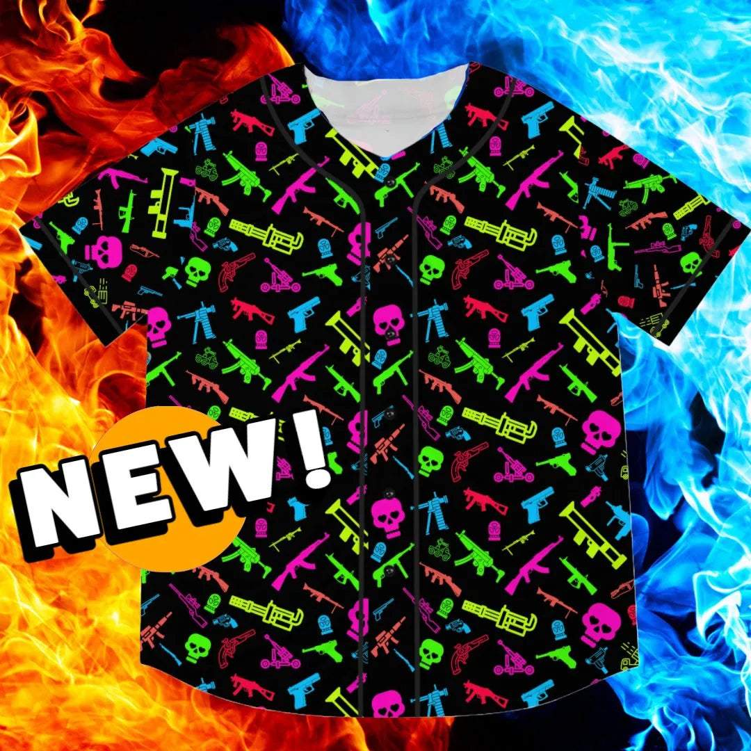 The Gun-Runnin' Shortstop: Retro Neon Firearms Baseball Jersey