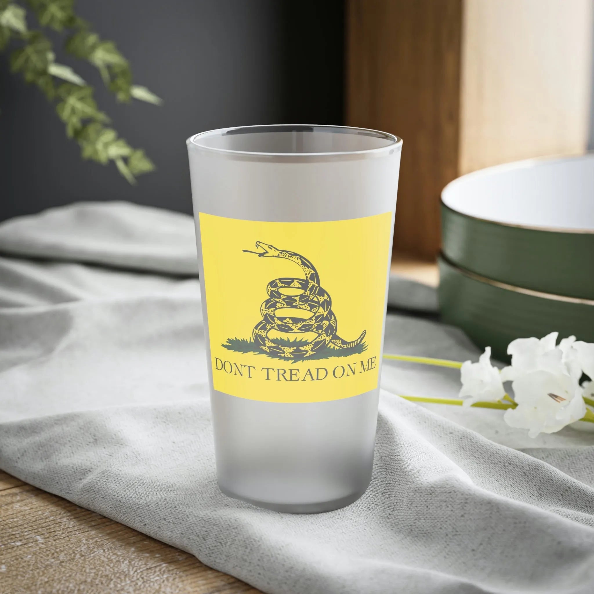 Don't Tread On Me Gadsden Frosted Pint Glass, 16oz