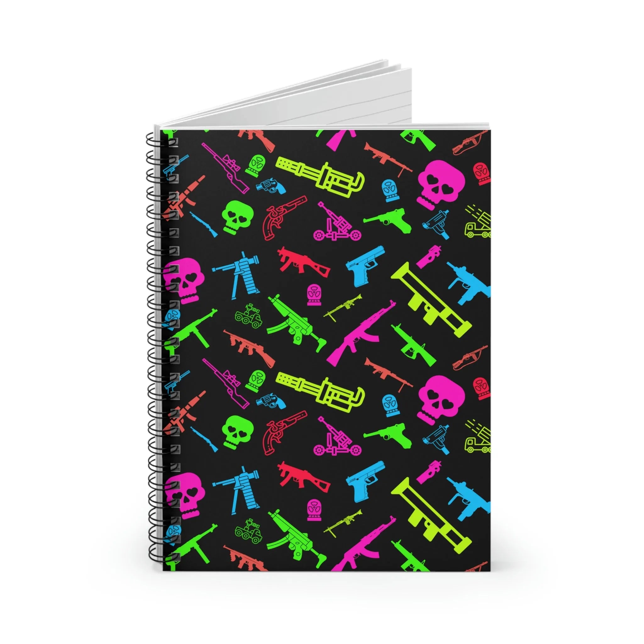 Retro Neon Firearms Spiral Notebook - Ruled Line