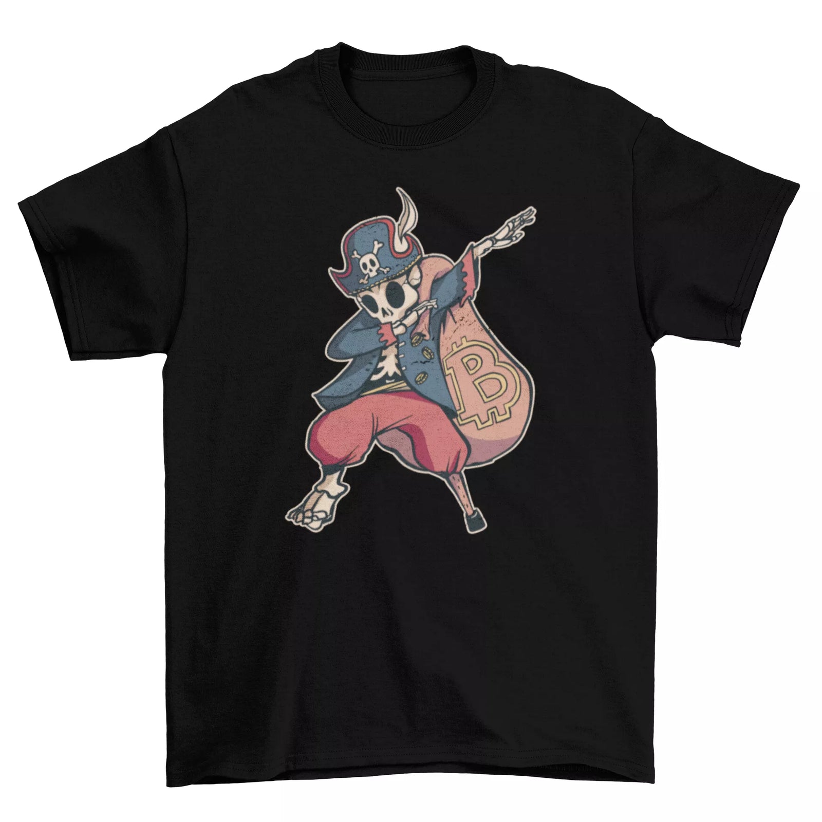 Dabbing Bitcoin Skeleton Pirate T-Shirt