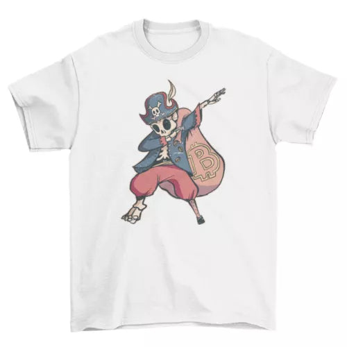 Dabbing Bitcoin Skeleton Pirate T-Shirt