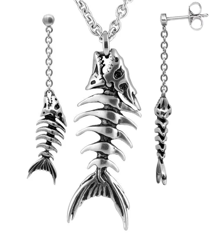 Fish Bones Necklace & Earrings Set
