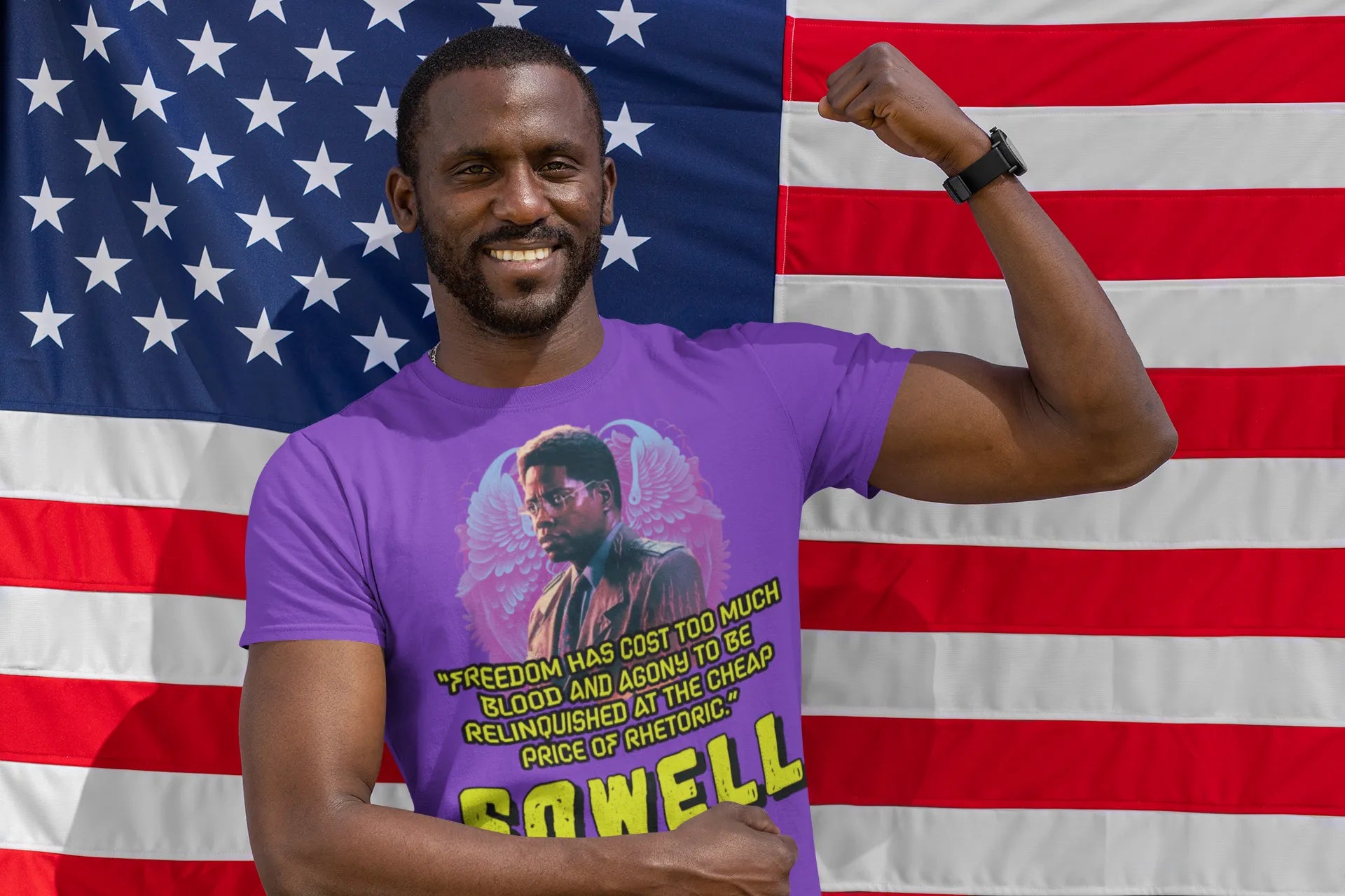 "Blood of Freedom" Thomas Sowell Synthwave T-shirt